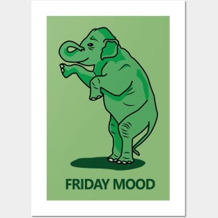 Friday mood of a green happy elephant Posters and Art